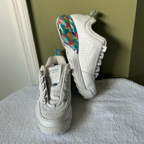 Fila Disruptor 2 Premium Platform White Sneakers with Colorful Heel Sz 8.5 - Picture 4 of 12